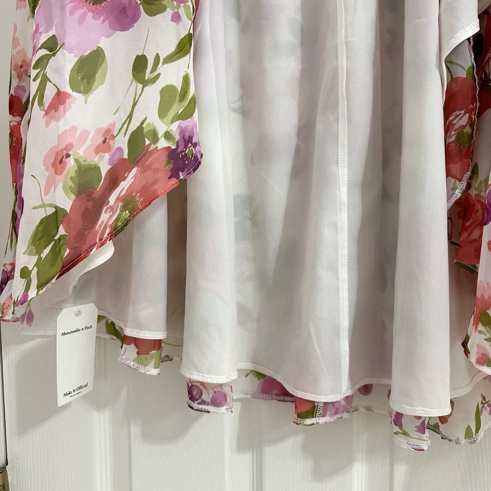 NWT $130 Abercrombie & Fitch Floral Ruffle Strap High-Low Maxi Chiffon Dress 2XL